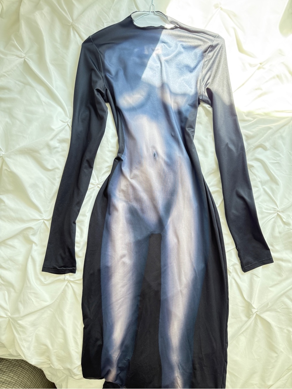 Body Print Long Sleeve Maxi Dress Navy Blue Bodycon Graphic - Picture 4 of 4